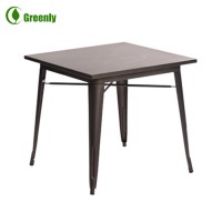 Vintage industrial metal square dining table with wooden top / cafe table JR-3H80W