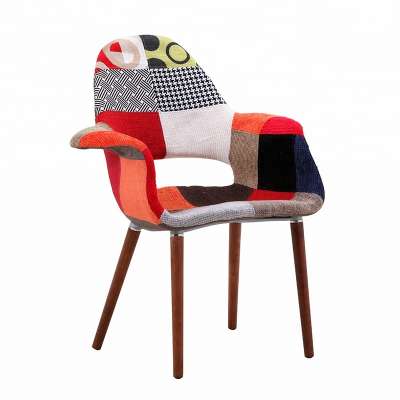 Modern European style upholstered patchwork fabric dining chair