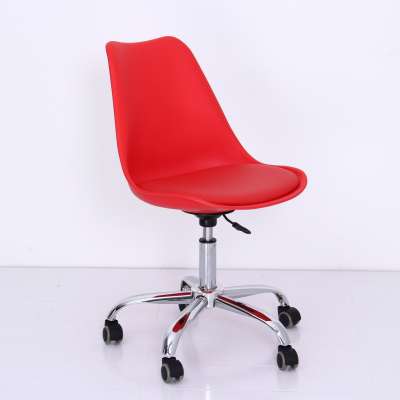 Cheap Simple Ergonomic Office Modern Armless Red Tulip Swivel Plastic Chair with wheels