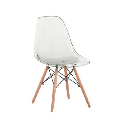 Cheap transparent acrylic clear side dining chair with solid wood legs