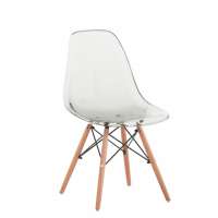 Cheap transparent acrylic clear side dining chair with solid wood legs